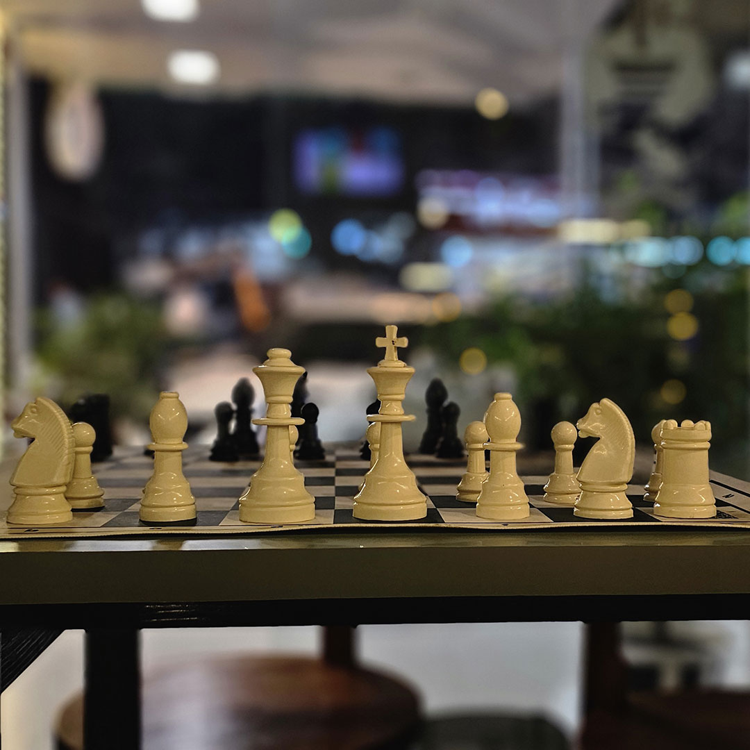 Chess board and chess pieces